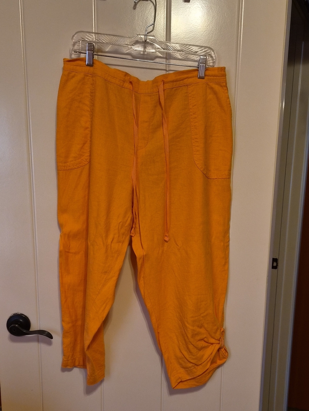 Just My Size Orange Cropped Drawstring Linen-Blend Pants